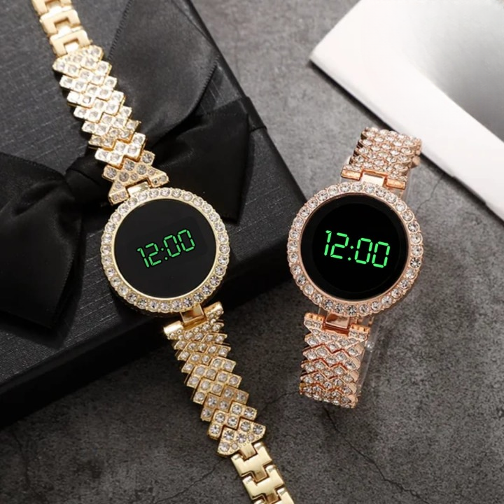 Ladies Round Dial Digital Watch Elegant Design Clear Display Comfortable Strap Easy To Use Reliable Performance Perfect For Daily Wear