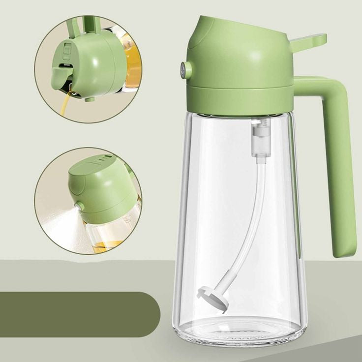 2-in-1 Oil Spray & Pour Bottle – 470ml Leak-Proof Glass Oil Dispenser for Cooking, BBQ, Baking & Air Fryer (Random Color)