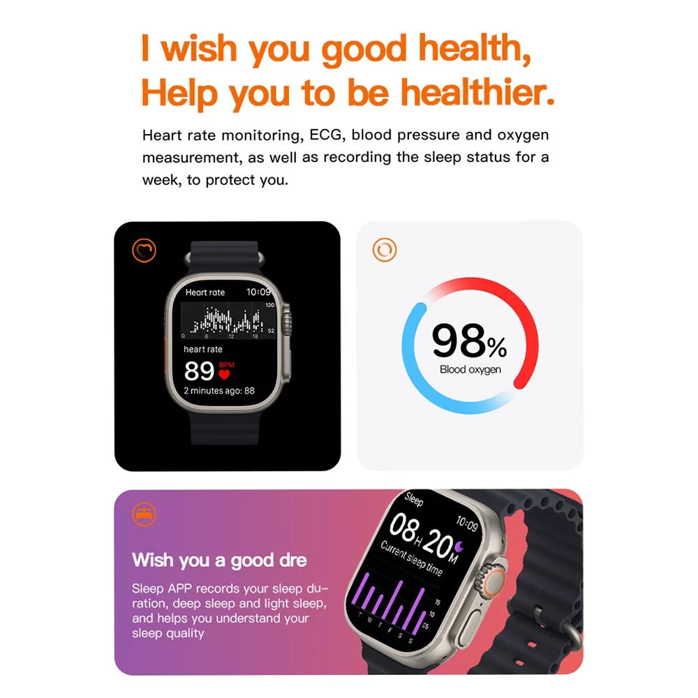 T800 Ultra Series 8 Smartwatch – Full Touch Display | Wireless Charger | Ocean Strap Edition