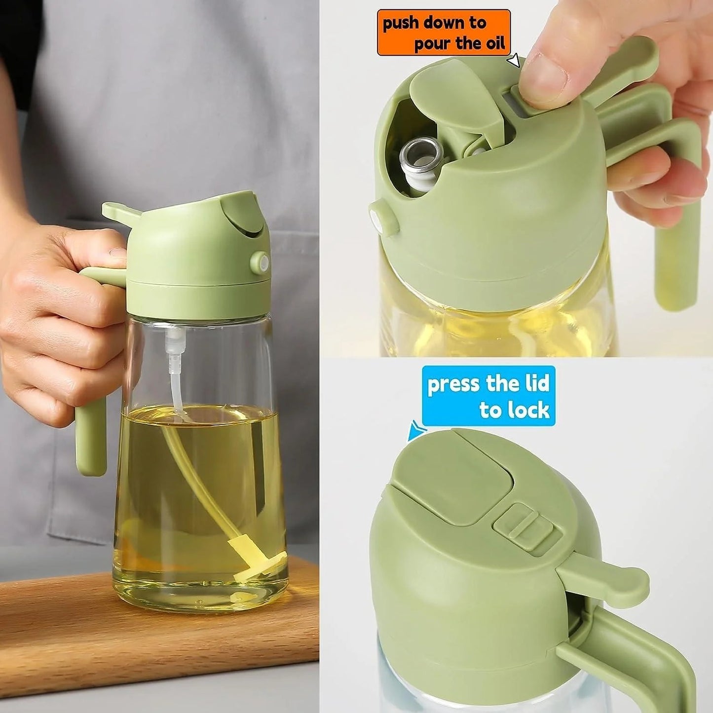 2-in-1 Oil Spray & Pour Bottle – 470ml Leak-Proof Glass Oil Dispenser for Cooking, BBQ, Baking & Air Fryer (Random Color)