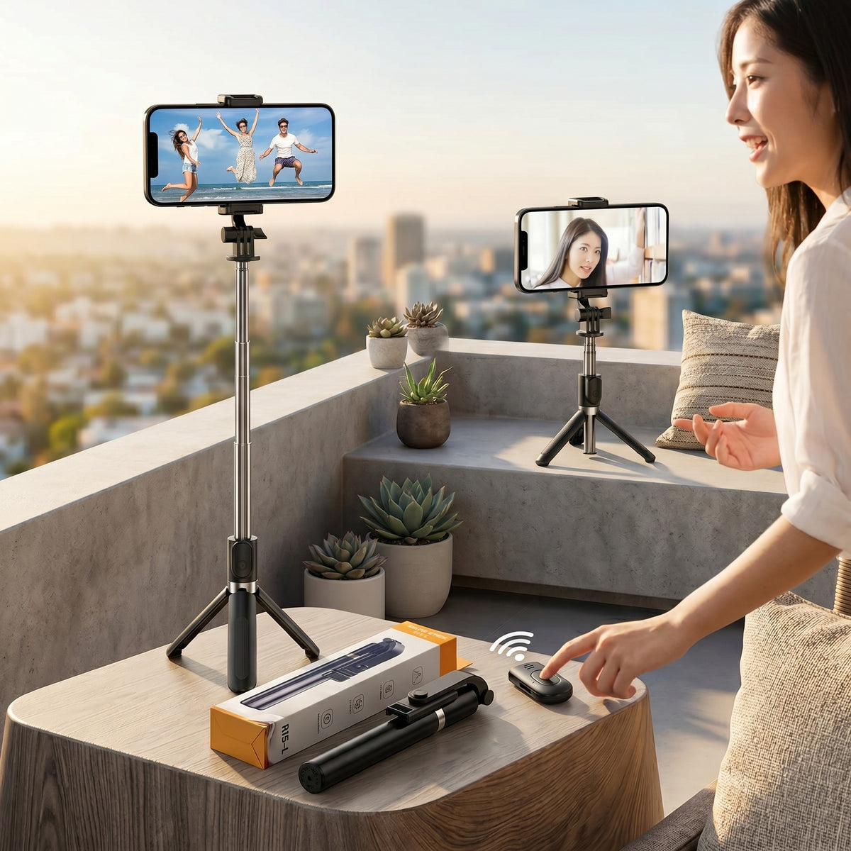 4-in-1 R1SL Selfie Stick Tripod – Bluetooth Remote, LED Fill Light & Retractable Phone Holder for Vlogging and Photography