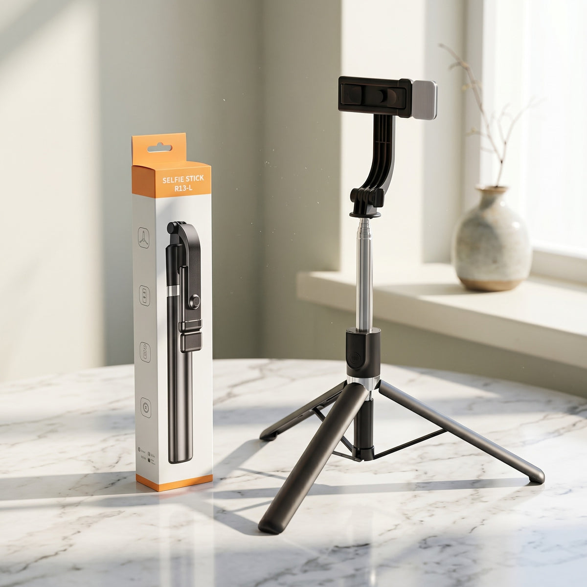 4-in-1 R1SL Selfie Stick Tripod – Bluetooth Remote, LED Fill Light & Retractable Phone Holder for Vlogging and Photography