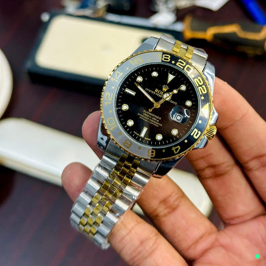 Rolex Style Elegant Luxury Watch – Golden & Silver Stainless Steel Men's Timepiece | Premium Analog Wrist Watch