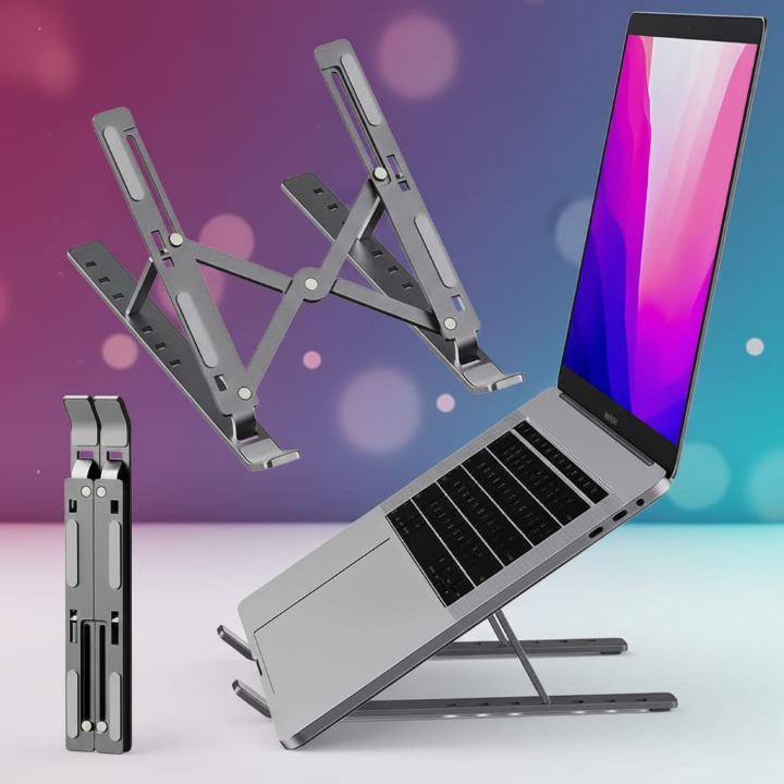 Premium Adjustable Aluminum Laptop Stand – Foldable Ergonomic Notebook Holder for Up to 16" Laptops (6-Level Height Adjustment)