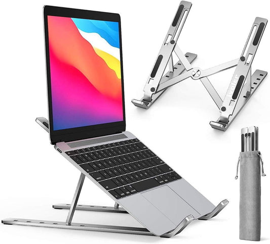 Premium Adjustable Aluminum Laptop Stand – Foldable Ergonomic Notebook Holder for Up to 16" Laptops (6-Level Height Adjustment)